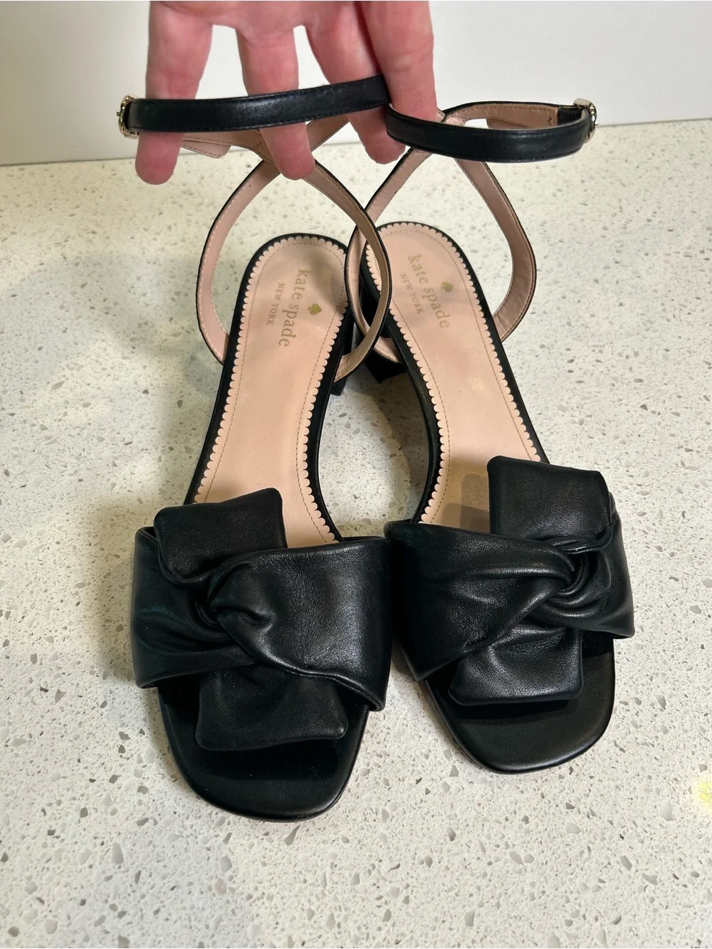 kate spade Black Camille Leather Bow Ankle-Strap Sandals Size 11